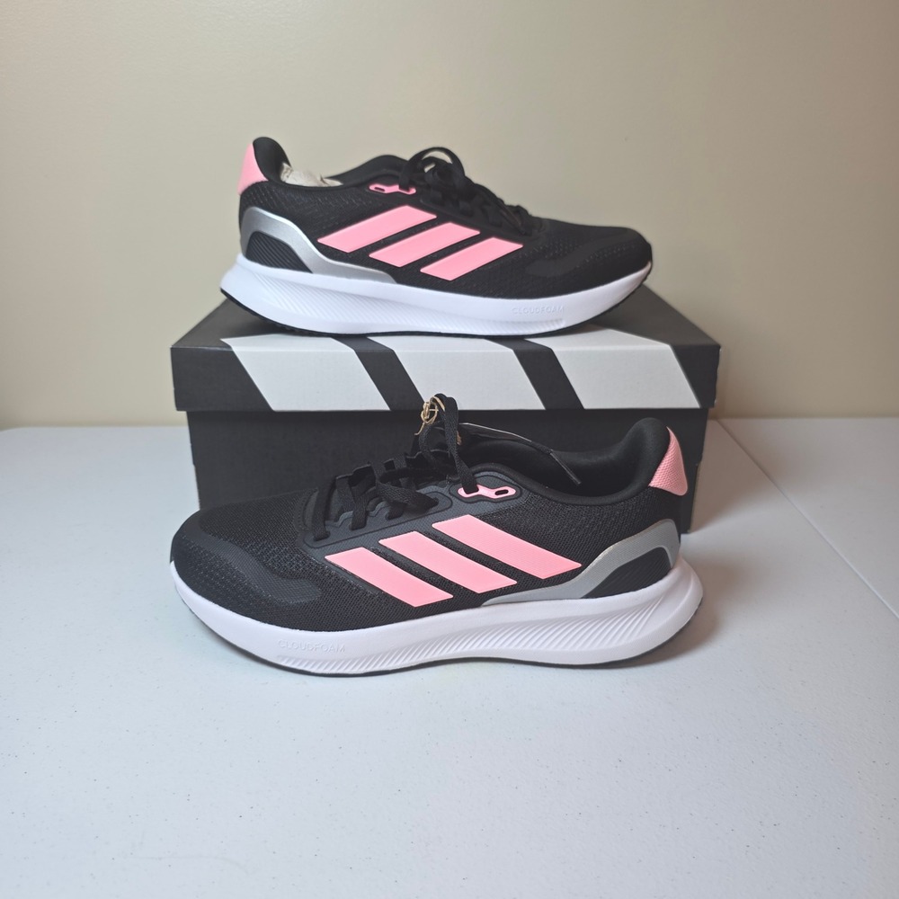 Adidas Runfalcon 5‎ J Kids Running Shoes Black Pink Silver IE8585 Size 5.5Y NEW
